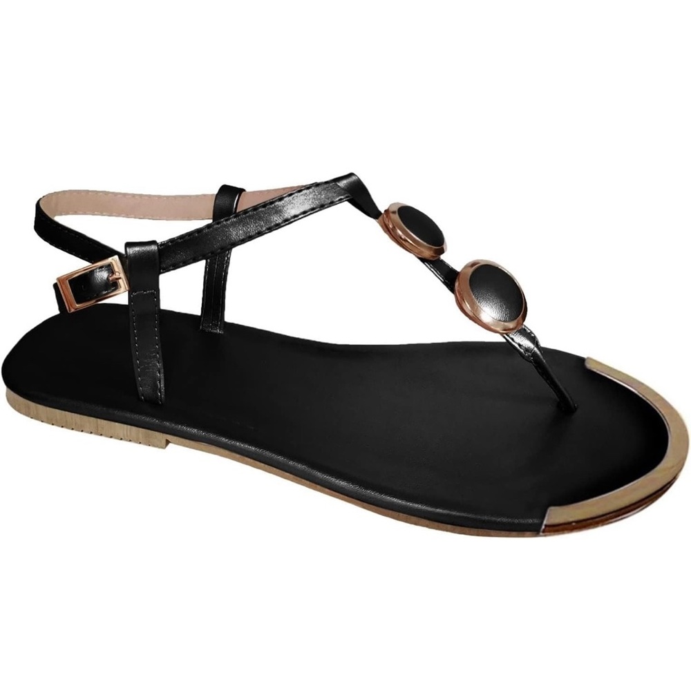 Henry Ferrera Black Sandals with Gold Details